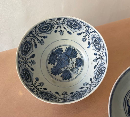 Antique Chinese Bowl with Blue Flowers