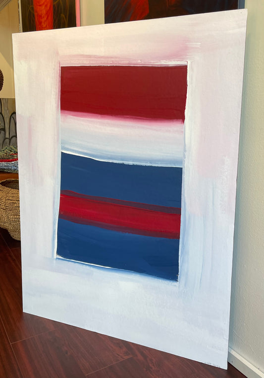 Blue Red White Rectangle Stripe Painting