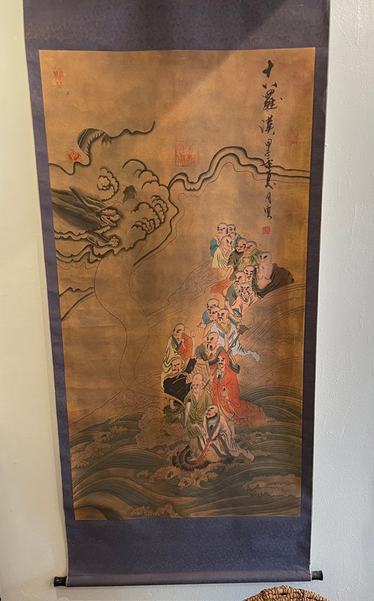 18 Luohan (Arhats) Painted Scroll